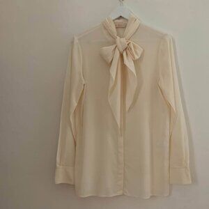 Tory Burch Off-White Silk Bow Blouse